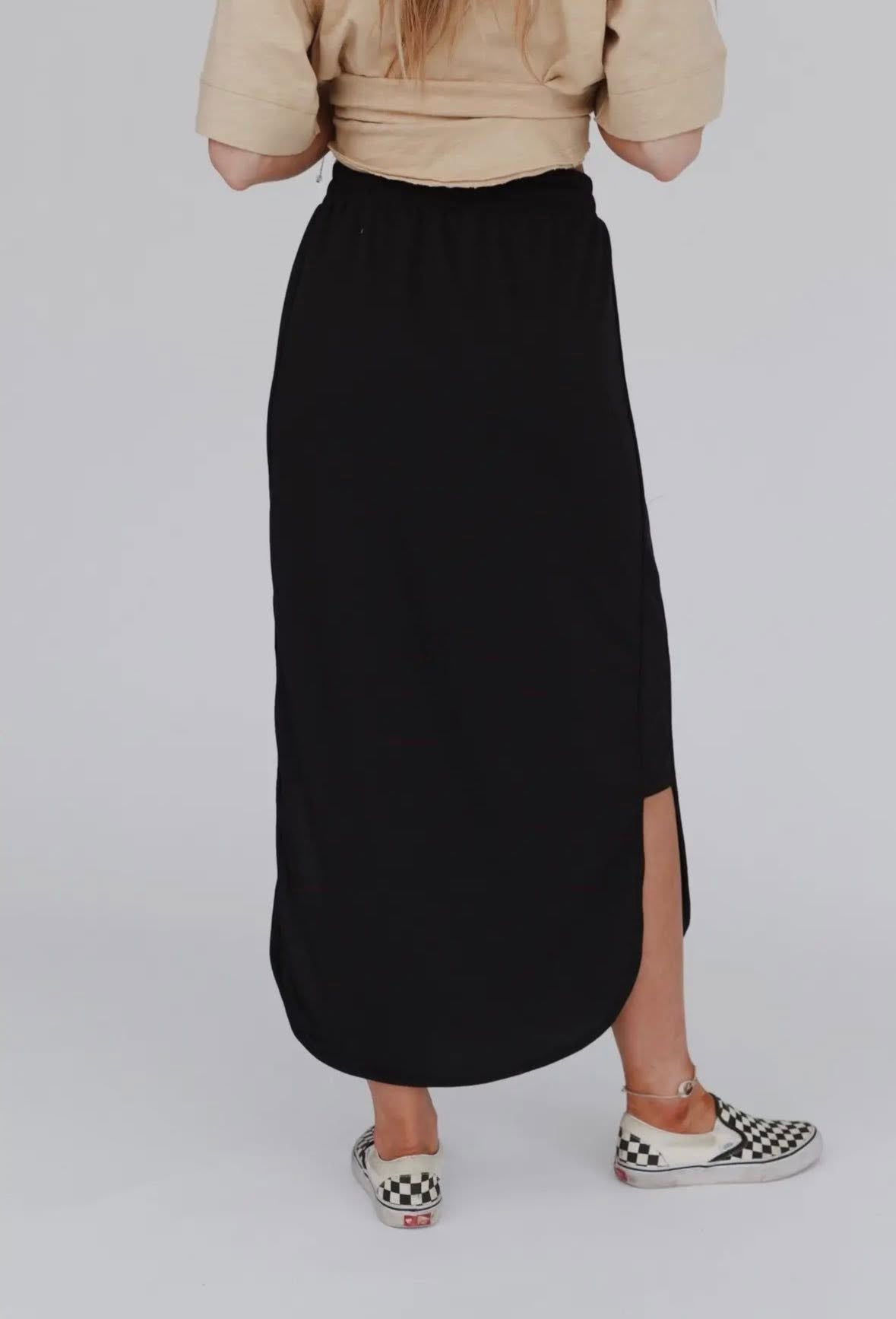 So Comfy Black Drawstring Maxi Skirt