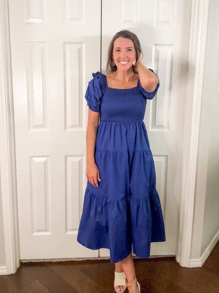Smocked Tiered Midi Dress with Short Ruffle Sleeves by Umgee