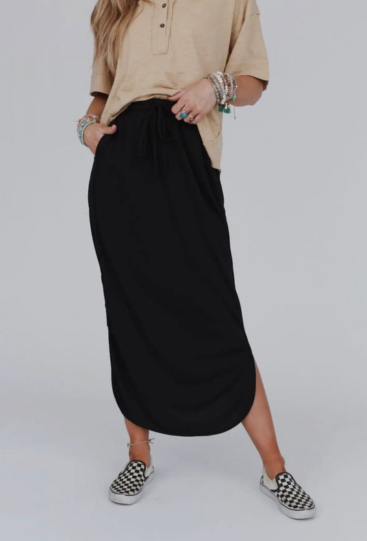 So Comfy Black Drawstring Maxi Skirt